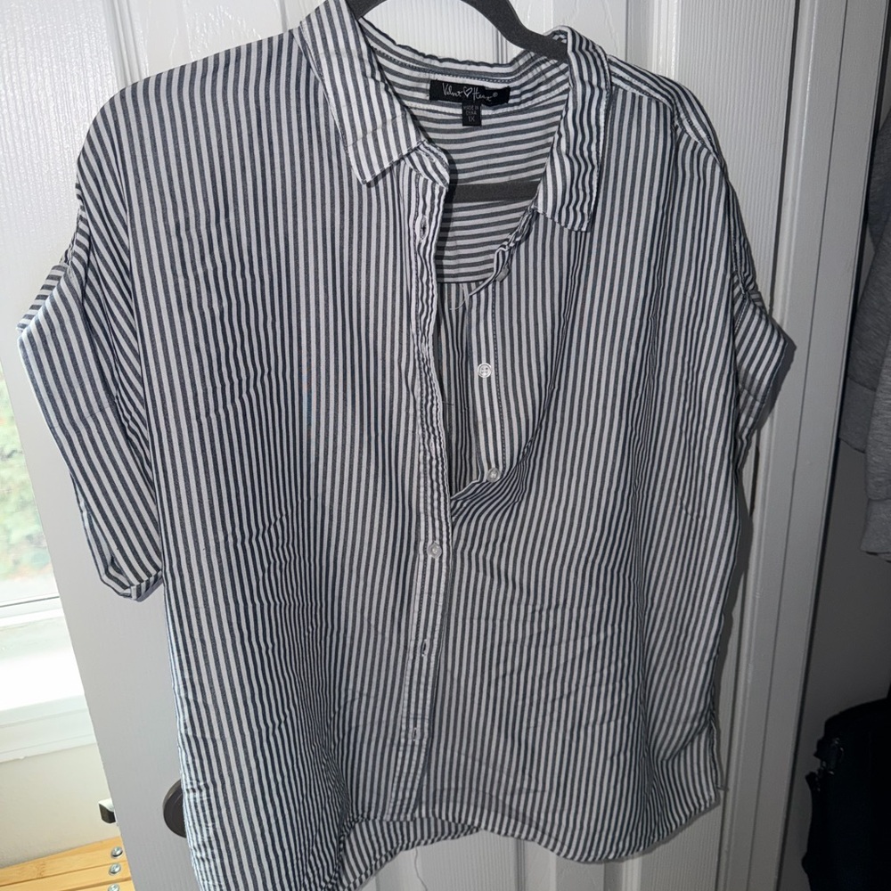 Velvet Heart Black and White Striped Button Down Shirt